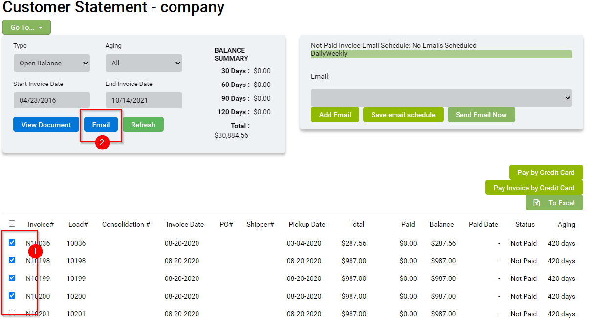 Sending a Customer Statement and Open Invoices